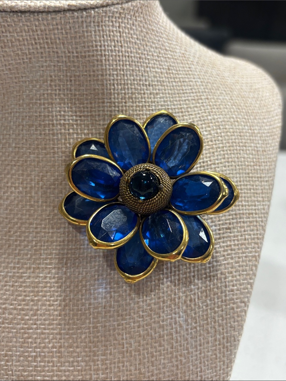 Vintage Signed Corocraft Blue Lucite Flower Brooch Pin,